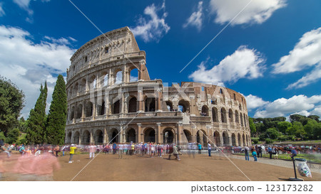 The Colosseum or Coliseum timelapse hyperlapse, also known as the Flavian Amphitheatre in Rome, Italy The Colosseum or Coliseum timelapse hyperlapse, also known as the Flavian Amphitheatre in Rome, Italy 123173282