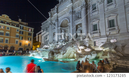 The famous Trevi Fountain at night timelapse hyperlapse. 123173285
