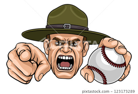 Drill Instructor Sergeant Bootcamp Baseball Mascot 123173289