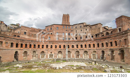A panoramic view on Trajan's Market timelapse hyperlapse on the Via dei Fori Imperiali, in Rome, Italy A panoramic view on Trajan's Market timelapse hyperlapse on the Via dei Fori Imperiali, in Rome, Italy 123173303