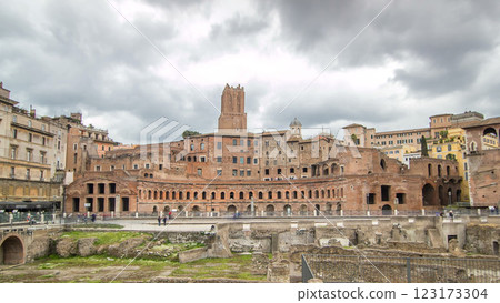 A panoramic view on Trajan's Market timelapse hyperlapse on the Via dei Fori Imperiali, in Rome, Italy A panoramic view on Trajan's Market timelapse hyperlapse on the Via dei Fori Imperiali, in Rome, Italy 123173304