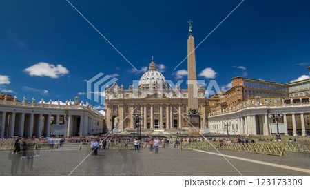 St. Peter's Square full of tourists with St. Peter's Basilica and the Egyptian obelisk within the Vatican City timelapse hyperlapse St. Peter's Square full of tourists with St. Peter's Basilica and the Egyptian obelisk within the Vatican City timelapse hyperlapse 123173309