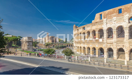 The Colosseum or Coliseum timelapse hyperlapse, also known as the Flavian Amphitheatre in Rome, Italy The Colosseum or Coliseum timelapse hyperlapse, also known as the Flavian Amphitheatre in Rome, Italy 123173317