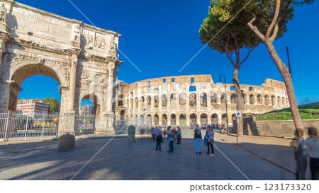 The Colosseum or Coliseum timelapse hyperlapse, also known as the Flavian Amphitheatre in Rome, Italy The Colosseum or Coliseum timelapse hyperlapse, also known as the Flavian Amphitheatre in Rome, Italy 123173320