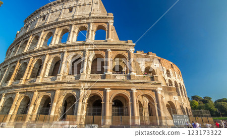 The Colosseum or Coliseum timelapse hyperlapse, also known as the Flavian Amphitheatre in Rome, Italy 123173322