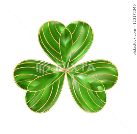 Emerald Clover leaf icon. Three leaves logo. Luxury Green floral symbol. 123173349