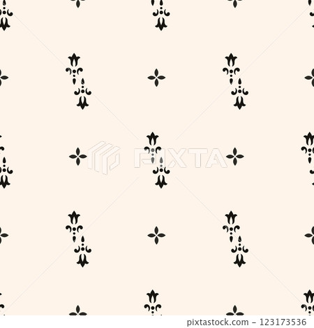 Simple minimalist geometric seamless pattern. Abstract monochrome minimal background with small floral shapes. Subtle repeat design for decor, print. Simple minimalist geometric seamless pattern. Abstract monochrome minimal background with small floral shapes. Subtle repeat design for decor, print. 123173536