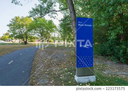 Quebec, Canada - August 26 2021 : Marie-Victorin Park (Parc Marie-Victorin) in Longueuil. This park stretching over 5.5 kilometers, situated between Route 132 highway and Saint-Lawrence River. 123173575