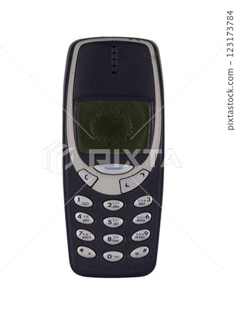 Retro mobile phone with a classic button design on a transparent background. The high resolution and transparent background make it perfect for use in advertising, illustrations, and design projects. 123173784
