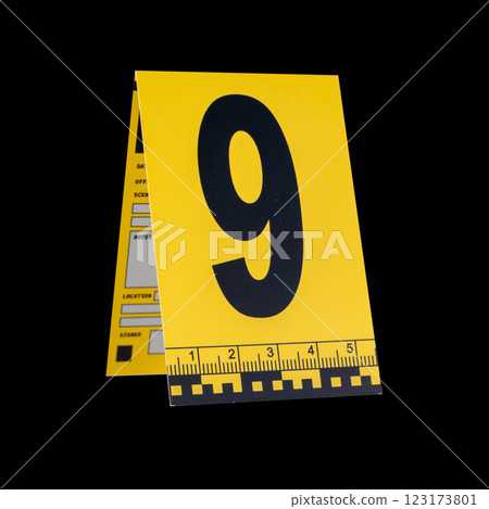 Marker of Crime Scene, Number 9 on a black background 123173801