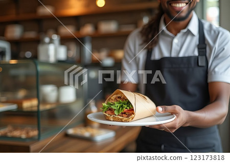 Artisanal Delicatessen A Moment of Culinary Service and Hospitality in a Contemporary Urban Cafe 123173818