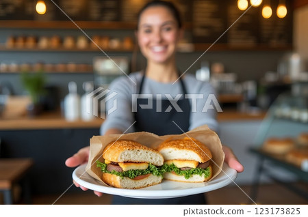 Artisanal Delicatessen A Moment of Culinary Service and Hospitality in a Contemporary Urban Cafe 123173825