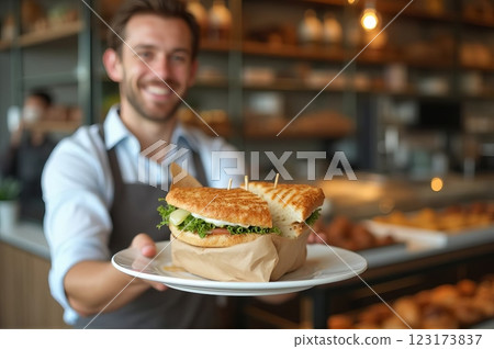 Artisanal Delicatessen A Moment of Culinary Service and Hospitality in a Contemporary Urban Cafe 123173837