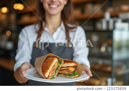 Artisanal Delicatessen A Moment of Culinary Service and Hospitality in a Contemporary Urban Cafe 123173839