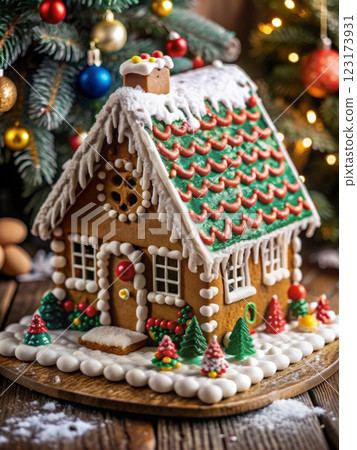 Gingerbread house decorated with colorful candies Gingerbread house decorated with colorful candies 123173931