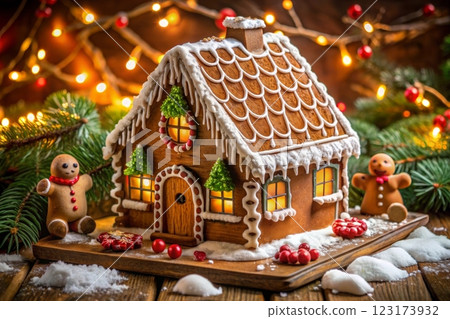 Gingerbread house decorated with colorful candies Gingerbread house decorated with colorful candies 123173932