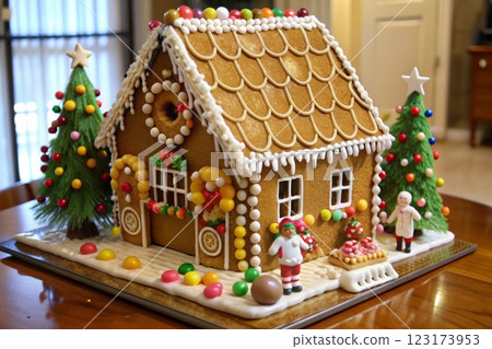 Gingerbread house decorated with colorful candies 123173953