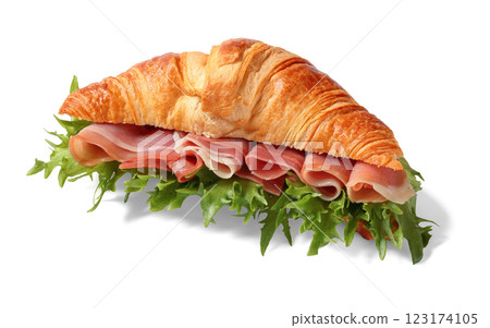 croissant sandwich with ham and lettuce on white croissant sandwich with ham and lettuce on white 123174105