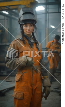 Industrial Craftsmanship A Portrait of Modern Manufacturing Excellence Through the Lens of Professional Welding 123174167