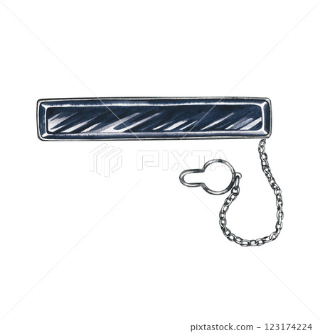 Tie clip. Handmade watercolor illustration. A color image of a men's accessory. Separate from the background. Perfect for banners, flyers, packages, labels, invitations, and more. Tie clip. Handmade watercolor illustration. A color image of a men's accessory. Separate from the background. Perfect for banners, flyers, packages, labels, invitations, and more. 123174224