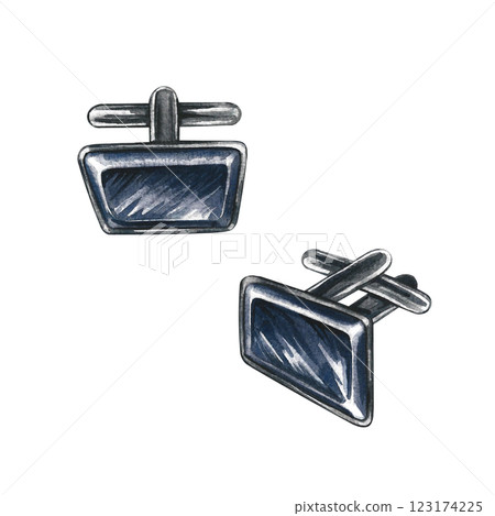 Cufflinks. Handmade watercolor illustration. A color image of a men's accessory. Separate from the background. Perfect for banners, flyers, packages, labels, invitations, and more. Cufflinks. Handmade watercolor illustration. A color image of a men's accessory. Separate from the background. Perfect for banners, flyers, packages, labels, invitations, and more. 123174225