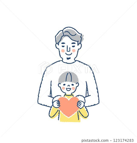 男孩和爸爸抱著心，上身 123174283