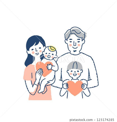 Family holding a heart together upper body 123174285