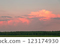 Beautiful sunset with a lake and sky in the background 123174930