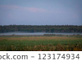 Beautiful sunset with a lake and sky in the background 123174934