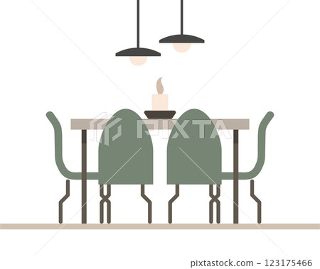 Dining room interior with chairs and table. Flat style illustration. Modern minimalist dining room 123175466