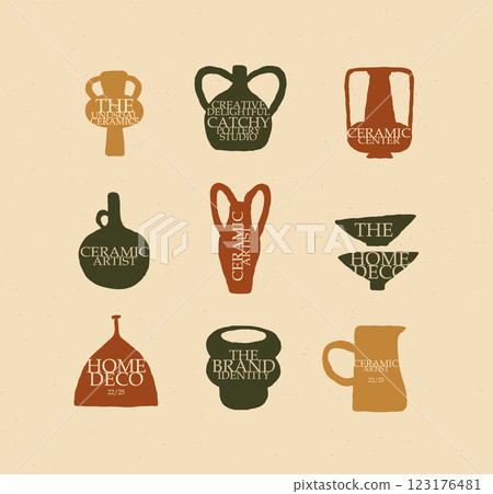 Vases with text modern art style set beige 123176481
