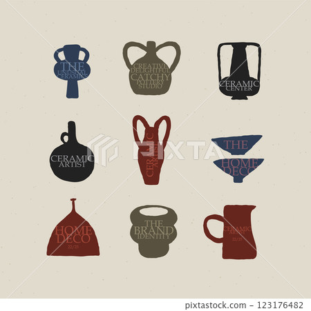 Vases with text modern art style set light beige Vases with text modern art style set light beige 123176482