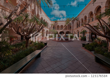 The Prado restaurant at Balboa Park, San Diego, California, USA. Part of the Cohn Restaurant Group family,  in the heart of Balboa 123176584