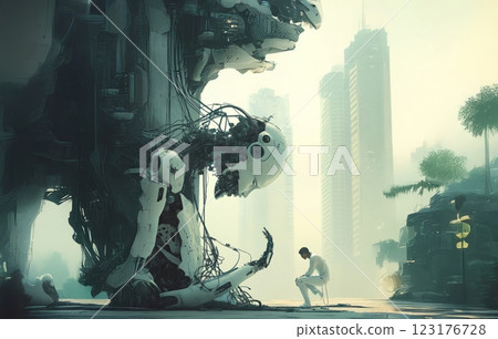A man attempting to destroy modern technology and prevent the rise of robots and artificial intelligence. Generated image 123176728