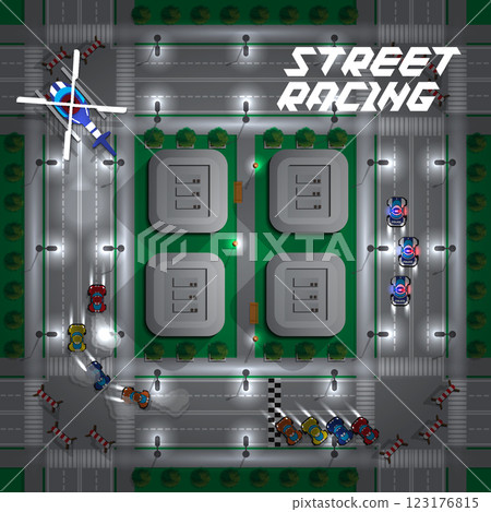 Street racing. View from above. Vector illustration.  123176815