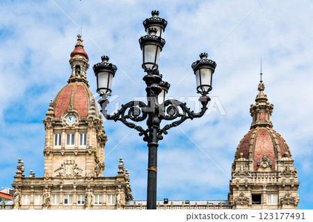 Lamppost in the Plaza de Maria Pita in A Coruna, Galicia, Spain 123177491