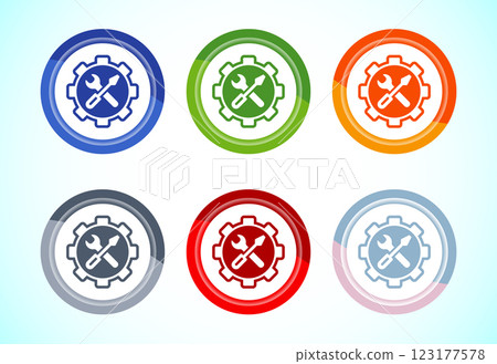 Service icon design illustration, maintenance tools icon for apps and websites, 6 color button design set Service icon design illustration, maintenance tools icon for apps and websites, 6 color button design set 123177578