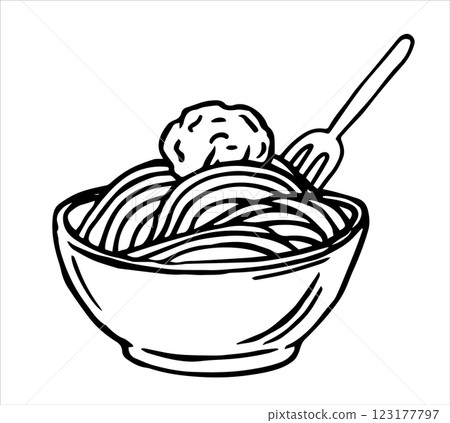 plate of pasta and meatballs. vector illustration in doodle style 123177797