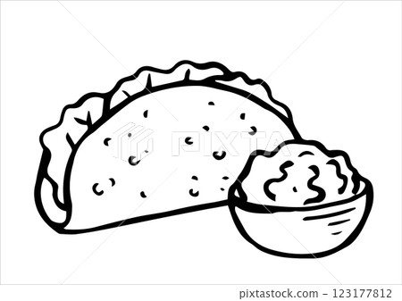 Mexican taco with sauce. vector illustration in doodle style. 123177812