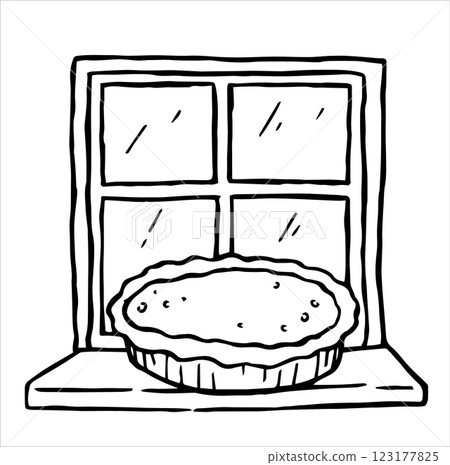 homemade pie stands by the window. vector illustration in doodle style homemade pie stands by the window. vector illustration in doodle style 123177825