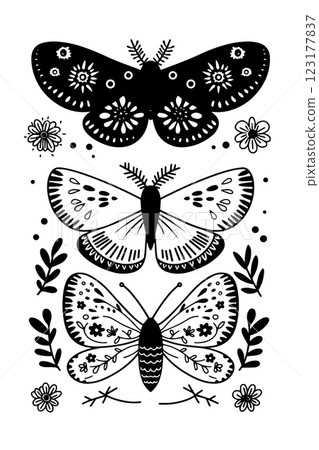 set of mystical moths in boho style. vector doodle illustration. 123177837