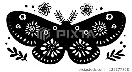 mystical moth in boho style. vector doodle illustration. 123177838