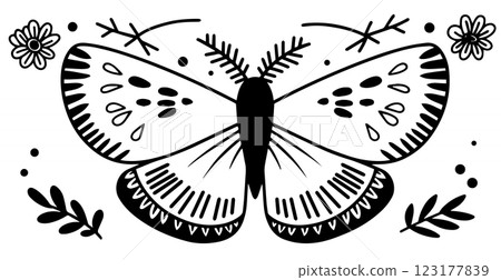 mystical moth in boho style. vector doodle illustration. 123177839