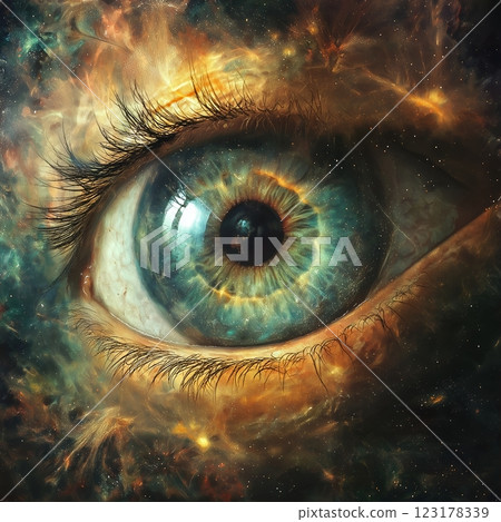 Giant space eye looking on earth planet Giant space eye looking on earth planet 123178339