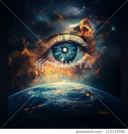 Giant space eye looking on earth planet 123178340