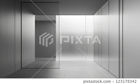 Modern interior with glass matte walls and door Modern interior with glass matte walls and door 123178342