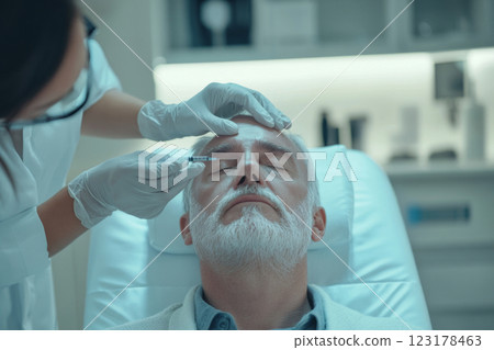 Senior man receiving cosmetic injection in clinic 123178463