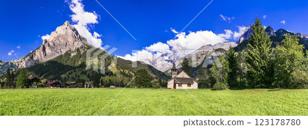Switzerland scenic places. picturesque Kanderseg village and ski resort surrouded by impressive Alps mountains. Canton of Bern 123178780