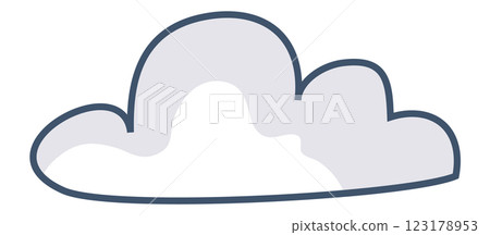 A cartoon-style cloud with a grey fill and a dark outline. Ideal for weather themes, children projects, educational materials, environmental illustrations, and digital design concepts. Minimalist 123178953