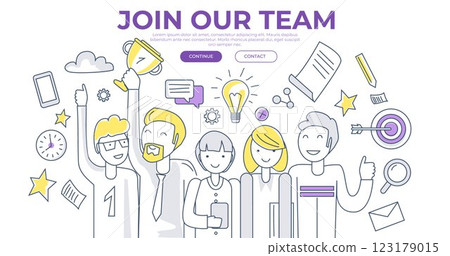 Team holding a trophy, business and technology icons like lightbulbs, gears, and clouds, promoting the value of teamwork and success. For teamwork, innovation, success, collaboration, technology. Team holding a trophy, business and technology icons like lightbulbs, gears, and clouds, promoting the value of teamwork and success. For teamwork, innovation, success, collaboration, technology. 123179015